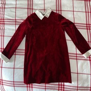 Bonpoint Girls Red Velvet Dress W/ Detachable White Collar & Cuffs.  Size 10